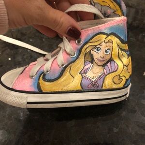 Pink hand painted Rapunzel themed converse